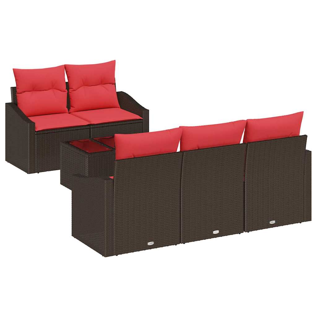 Set di divani 6 pz 3-Numero di posti Marrone e Rosso polyrattan | homemem39