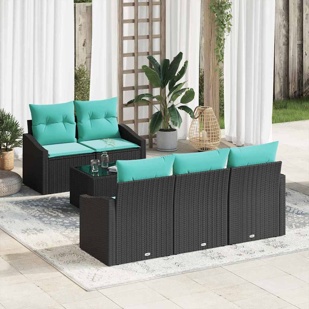 Set di divani con cuscino 6 pcs Nero e Turchese polyrattan | homemem39