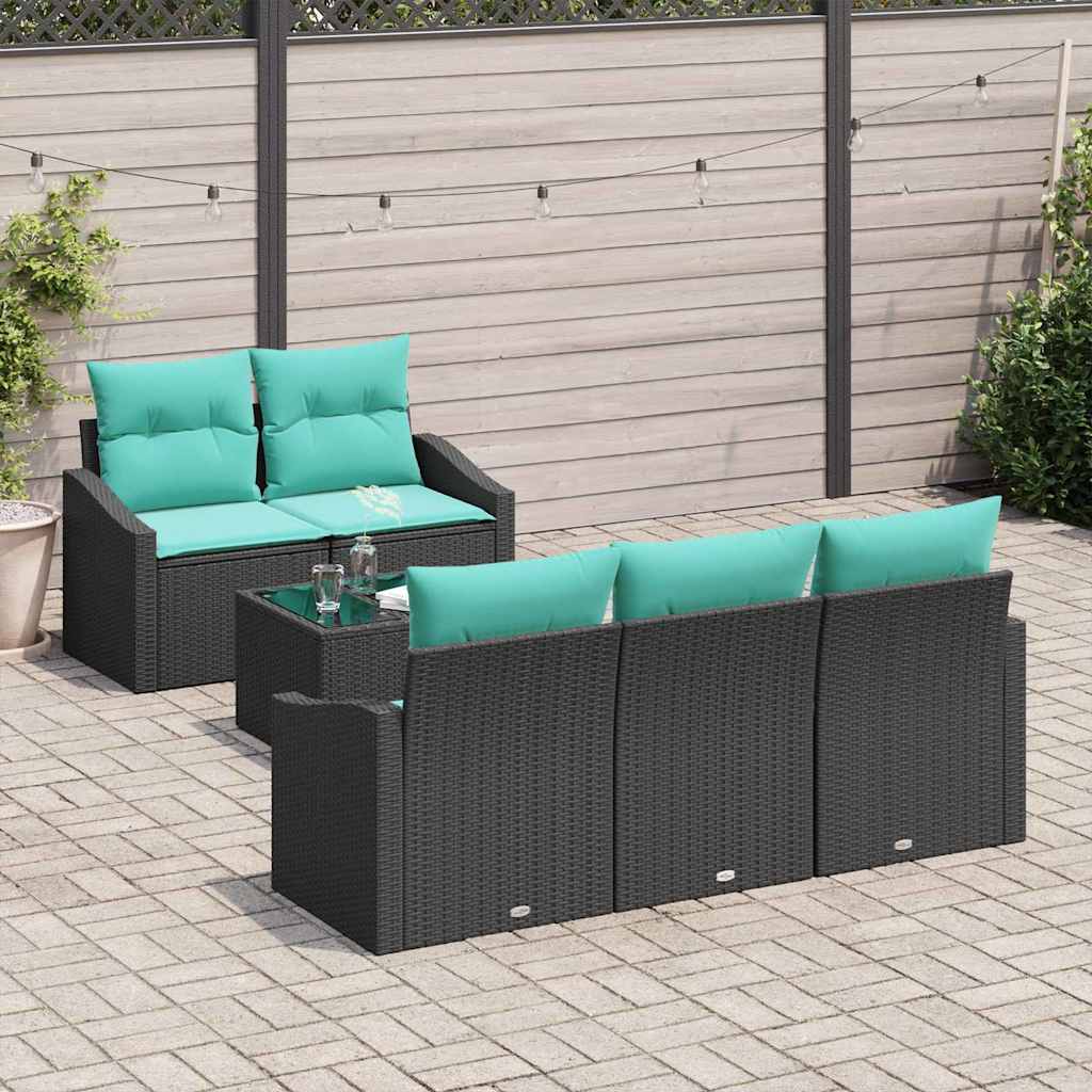 Set di divani con cuscino 6 pcs Nero e Turchese polyrattan | homemem39