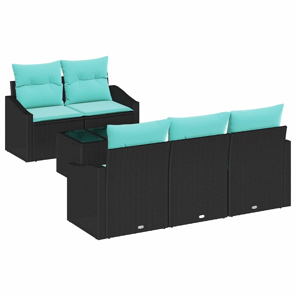 Set di divani con cuscino 6 pcs Nero e Turchese polyrattan | homemem39