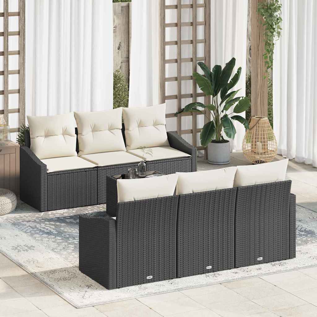 Set di divani con cuscino 7 pcs Nero e Crema polyrattan | homemem39
