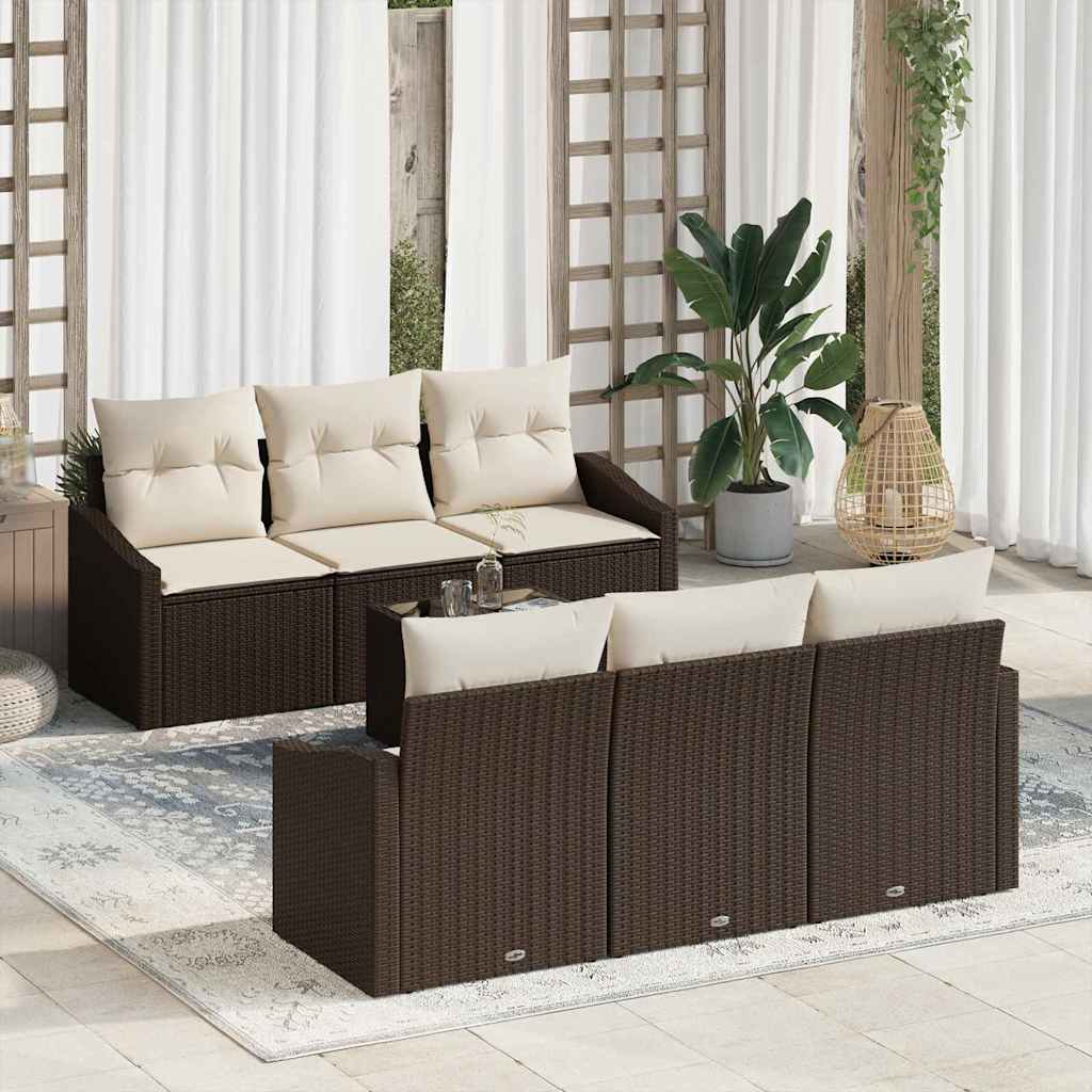 Set di divani con cuscino 7 pcs Marrone e Crema polyrattan | homemem39