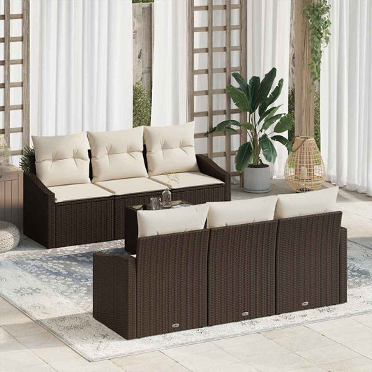 Set di divani con cuscino 7 pcs Marrone e Crema polyrattan