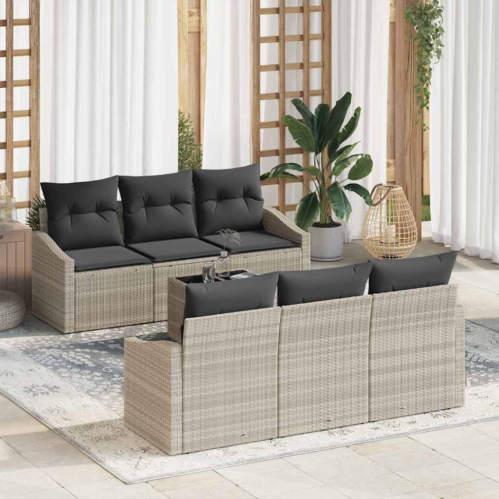 Set di divani con cuscino 7 pcs Grigio chiaro polyrattan | homemem39