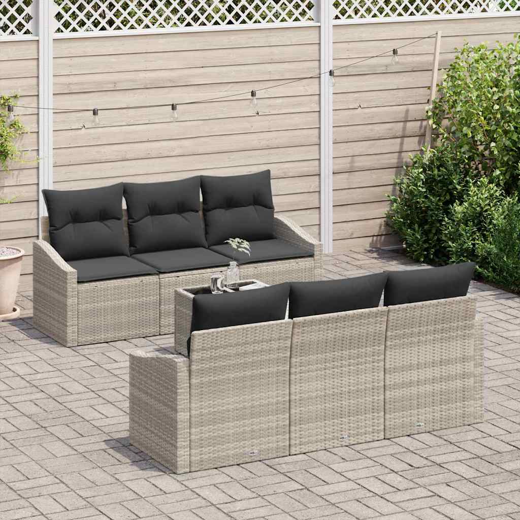 Set di divani con cuscino 7 pcs Grigio chiaro polyrattan | homemem39