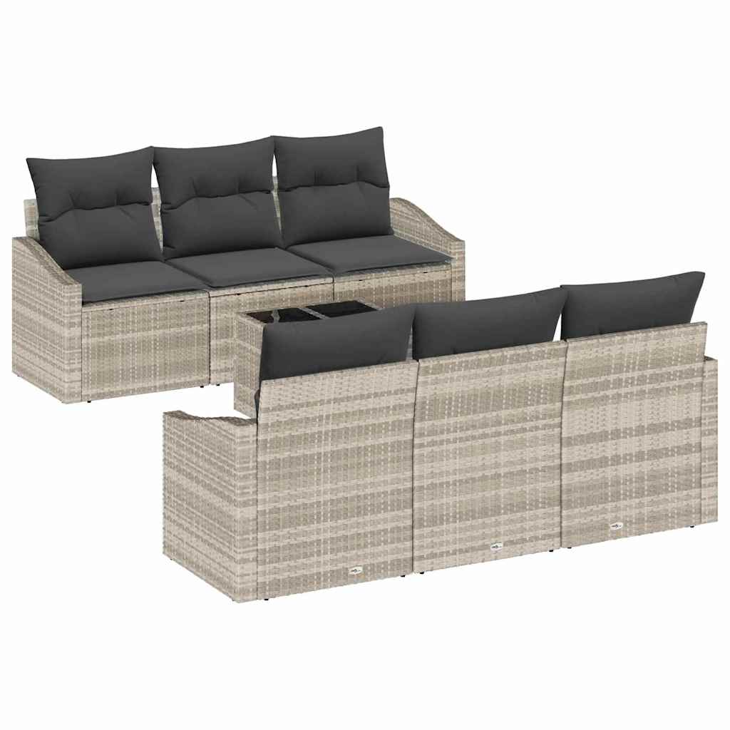 Set di divani con cuscino 7 pcs Grigio chiaro polyrattan | homemem39