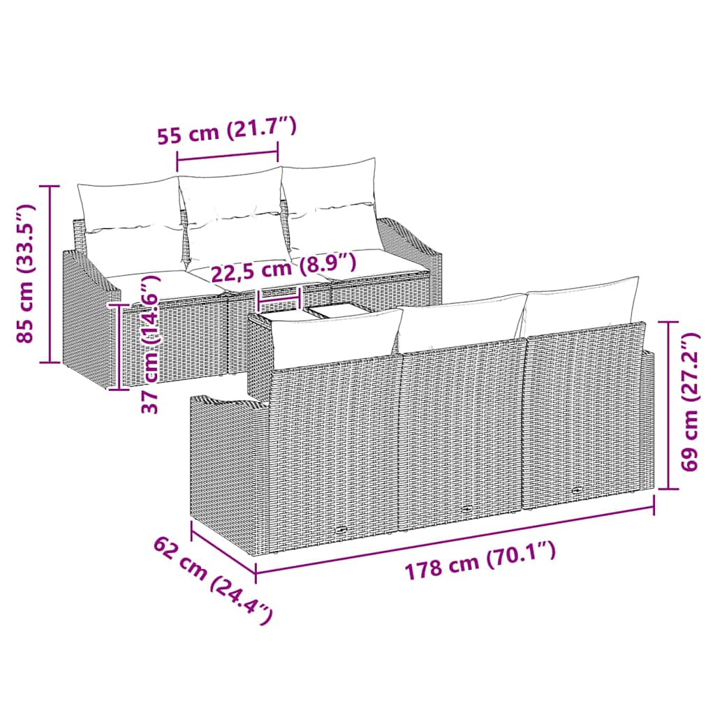 Set di divani con cuscino 7 pcs Grigio chiaro polyrattan | homemem39