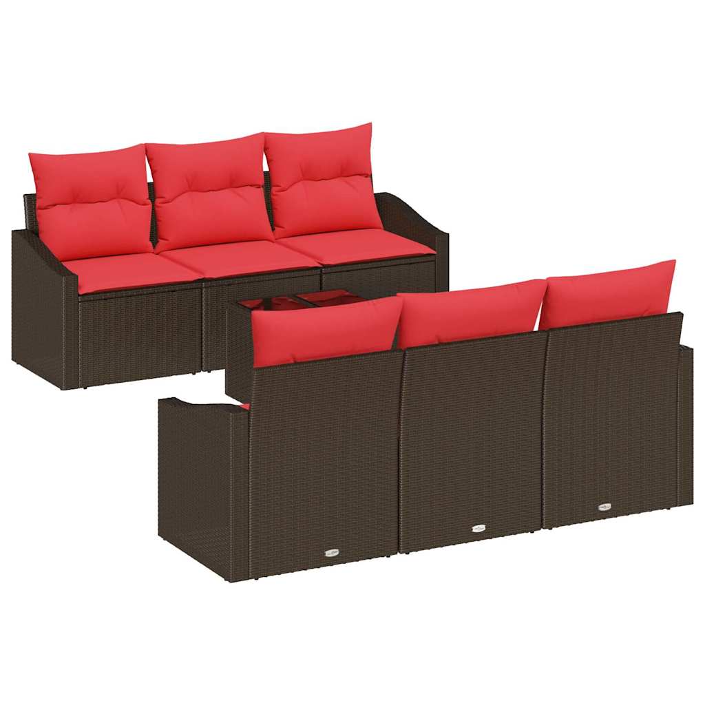 Set di divani 7 pz 3-Numero di posti Marrone e Rosso polyrattan | homemem39