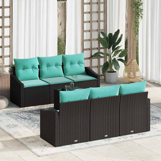 Set di divani con cuscino 7 pcs Nero e Turchese polyrattan