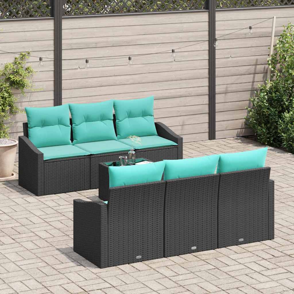 Set di divani con cuscino 7 pcs Nero e Turchese polyrattan | homemem39