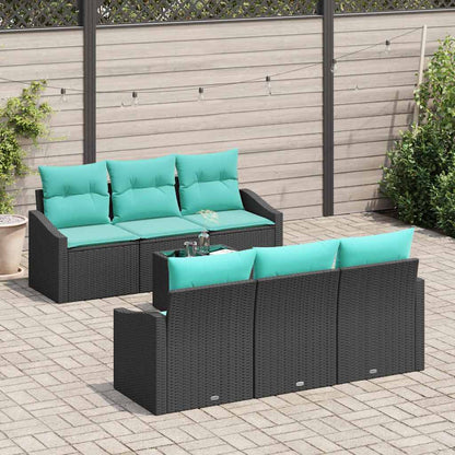 Set di divani con cuscino 7 pcs Nero e Turchese polyrattan | homemem39