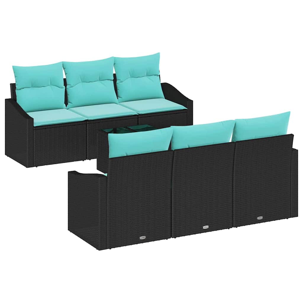 Set di divani con cuscino 7 pcs Nero e Turchese polyrattan | homemem39