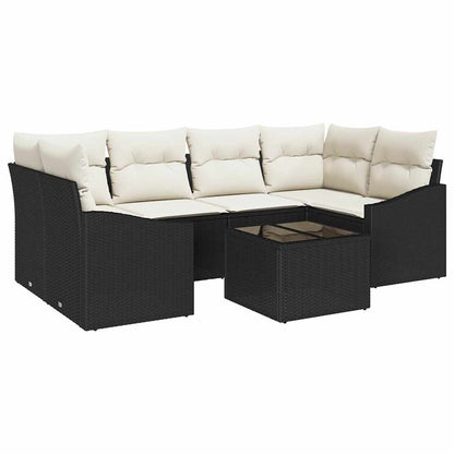Set di divani con cuscino 7 pcs Nero e Crema polyrattan | homemem39