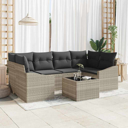 Set di divani con cuscino 7 pcs Grigio chiaro polyrattan | homemem39