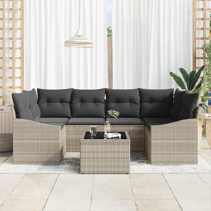 Set di divani con cuscino 7 pcs Grigio chiaro polyrattan | homemem39