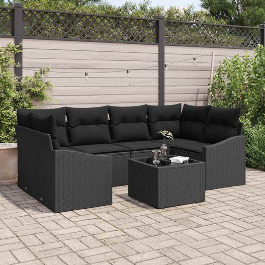 Set di divani 7 pz Nero polyrattan