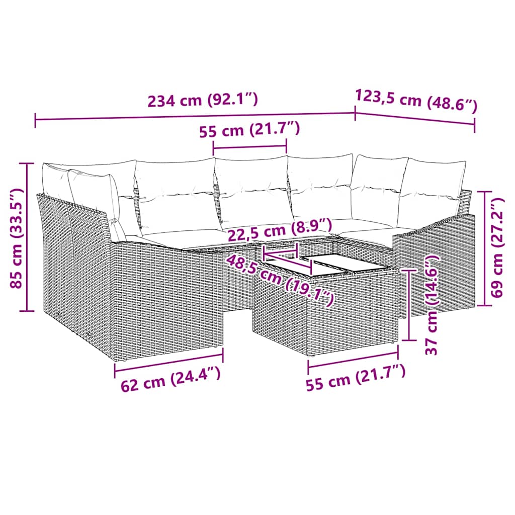 Set di divani con cuscino con cuscino 7 pcs Nero polyrattan - homemem39