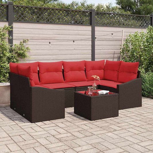 Set di divani 7 pz 3-Numero di posti Marrone e Rosso polyrattan | homemem39