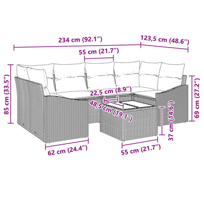 Set di divani 7 pz 3-Numero di posti Marrone e Rosso polyrattan | homemem39