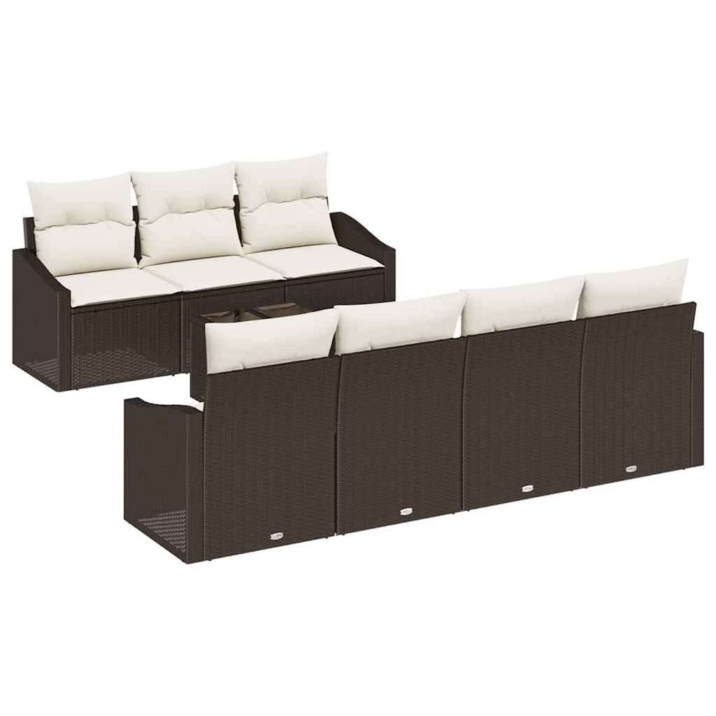 Set di divani con cuscino 8 pcs Marrone e Crema polyrattan - homemem39