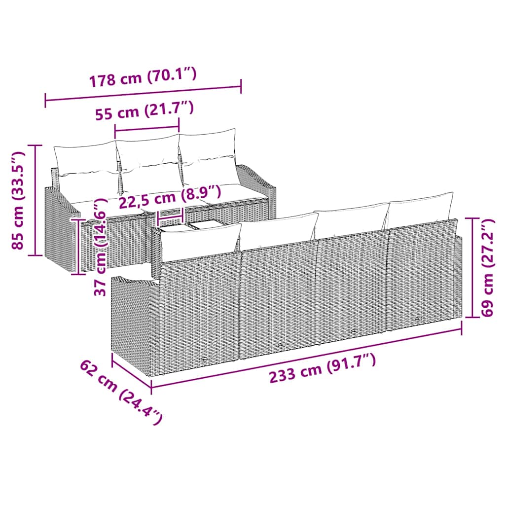 Set di divani con cuscino con cuscino 8 pcs Grigio polyrattan | homemem39