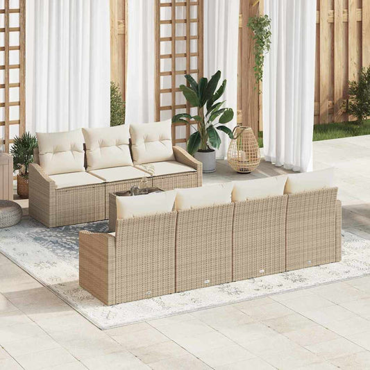 Set di divani con cuscino 8 pcs Beige e Crema polyrattan