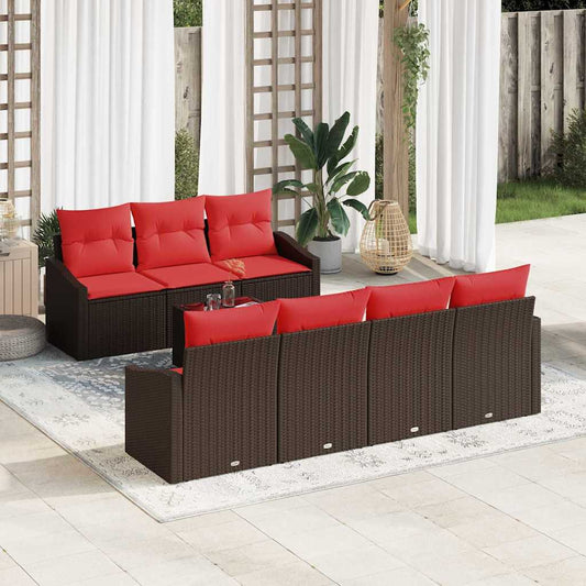 Set di divani 8 pz 3-Numero di posti Marrone e Rosso polyrattan | homemem39