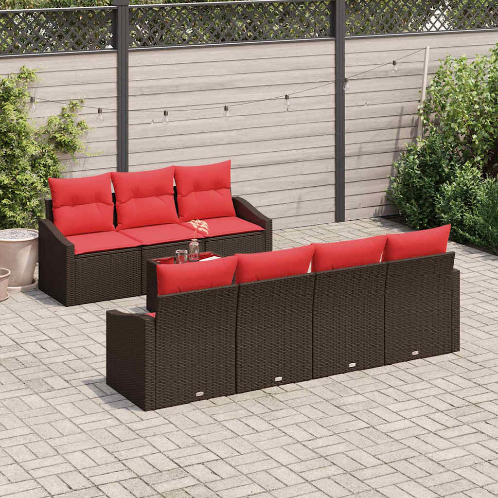 Set di divani 8 pz 3-Numero di posti Marrone e Rosso polyrattan | homemem39