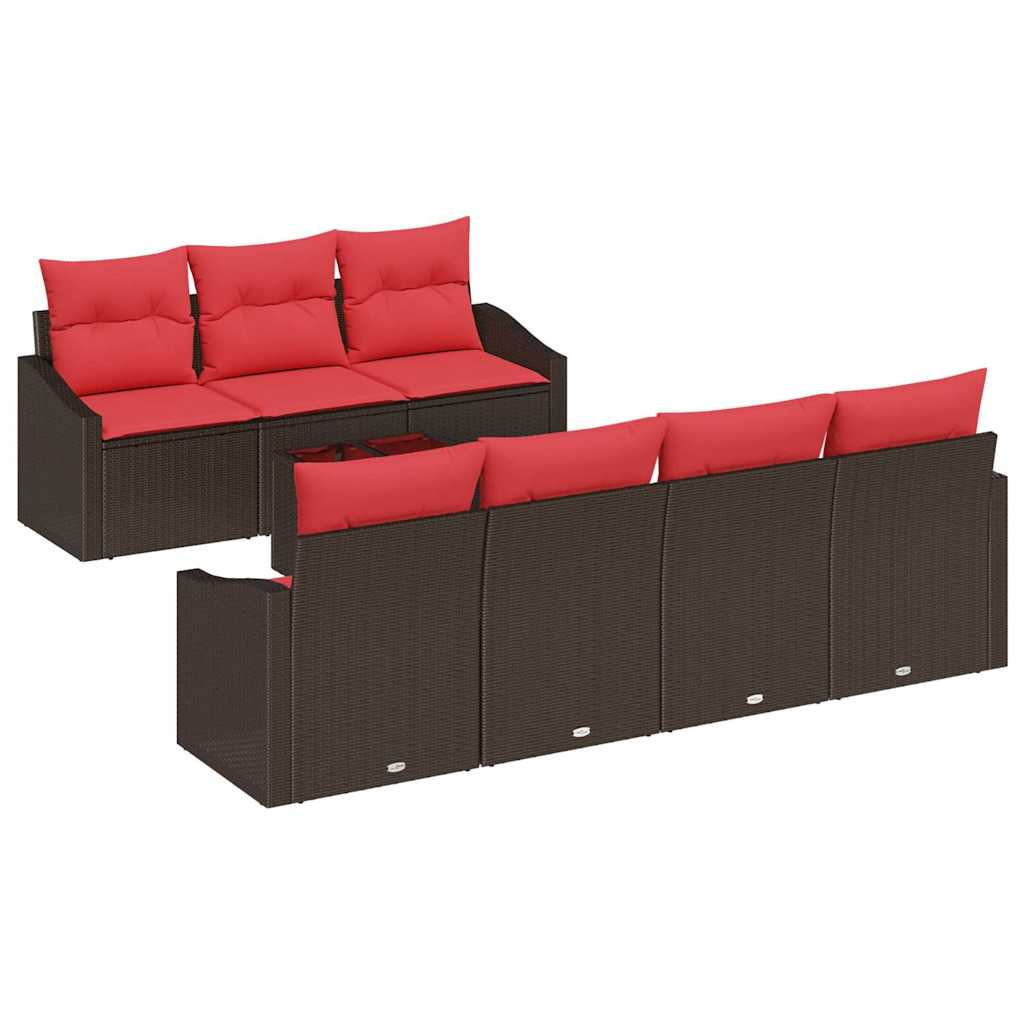 Set di divani 8 pz 3-Numero di posti Marrone e Rosso polyrattan | homemem39