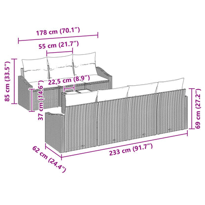 Set di divani 8 pz 3-Numero di posti Marrone e Rosso polyrattan | homemem39