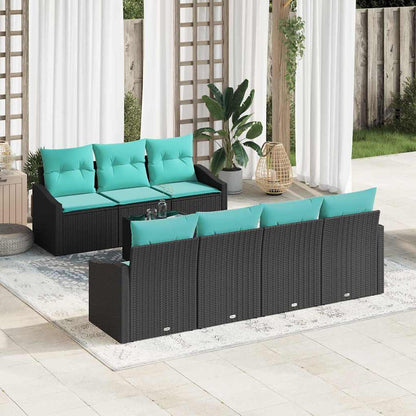 Set di divani con cuscino 8 pcs Nero e Turchese polyrattan | homemem39