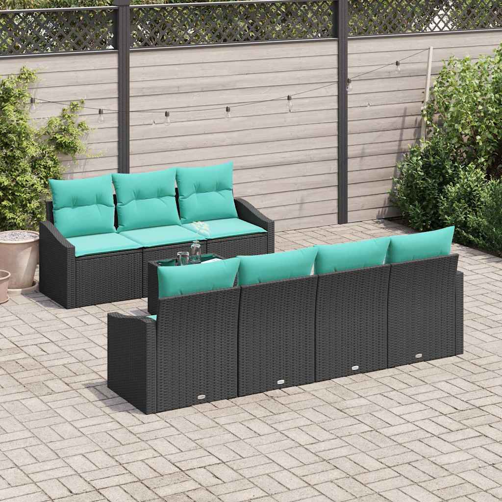 Set di divani con cuscino 8 pcs Nero e Turchese polyrattan | homemem39