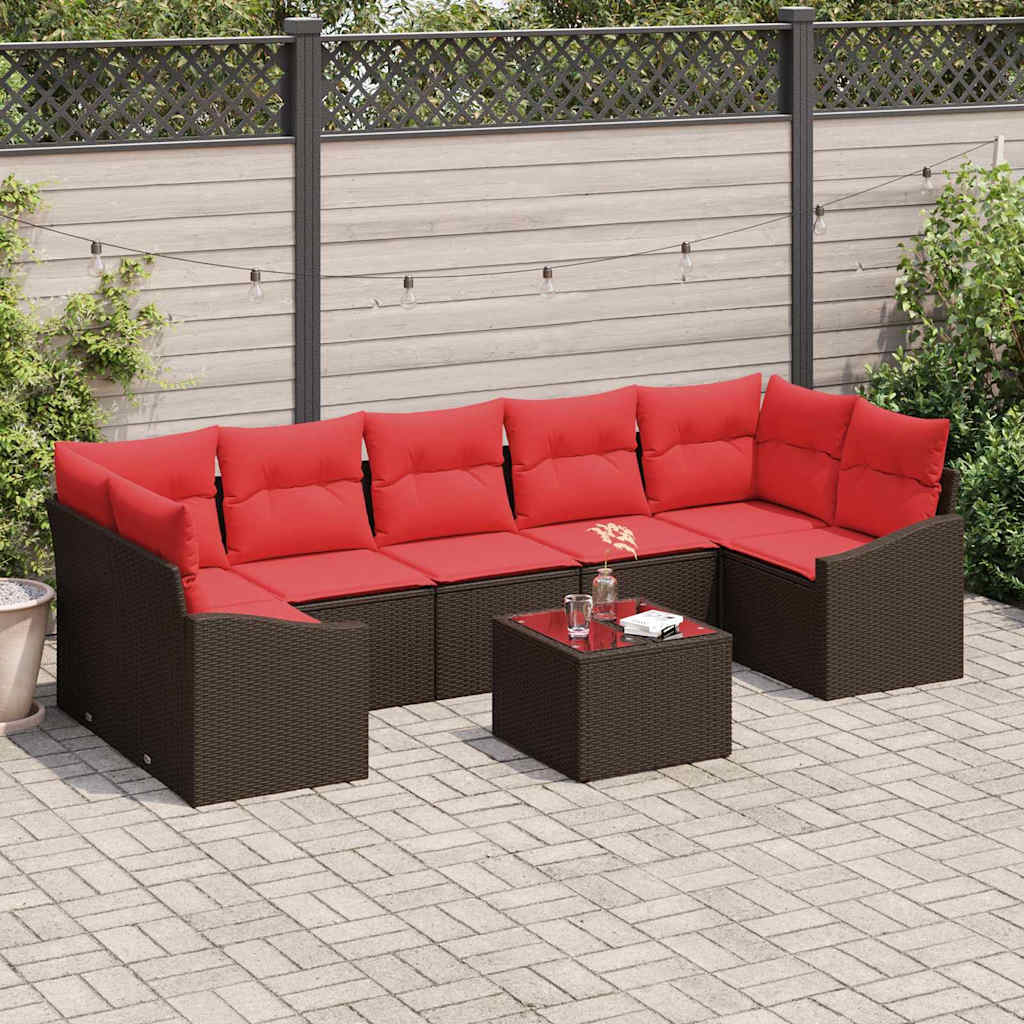 Set di divani 8 pz 7-Numero di posti Marrone e Rosso polyrattan | homemem39