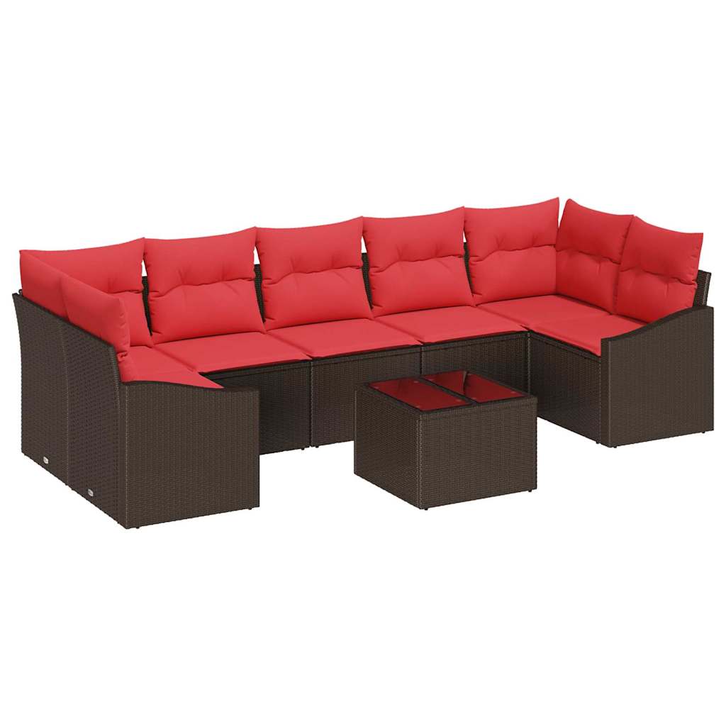 Set di divani 8 pz 7-Numero di posti Marrone e Rosso polyrattan | homemem39