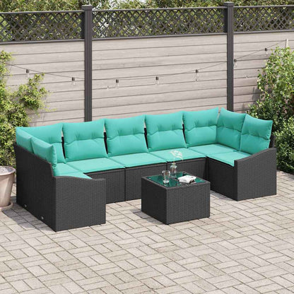 Set di divani con cuscino 8 pcs Nero e Turchese polyrattan | homemem39