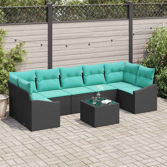 Set di divani con cuscino 8 pcs Nero e Turchese polyrattan