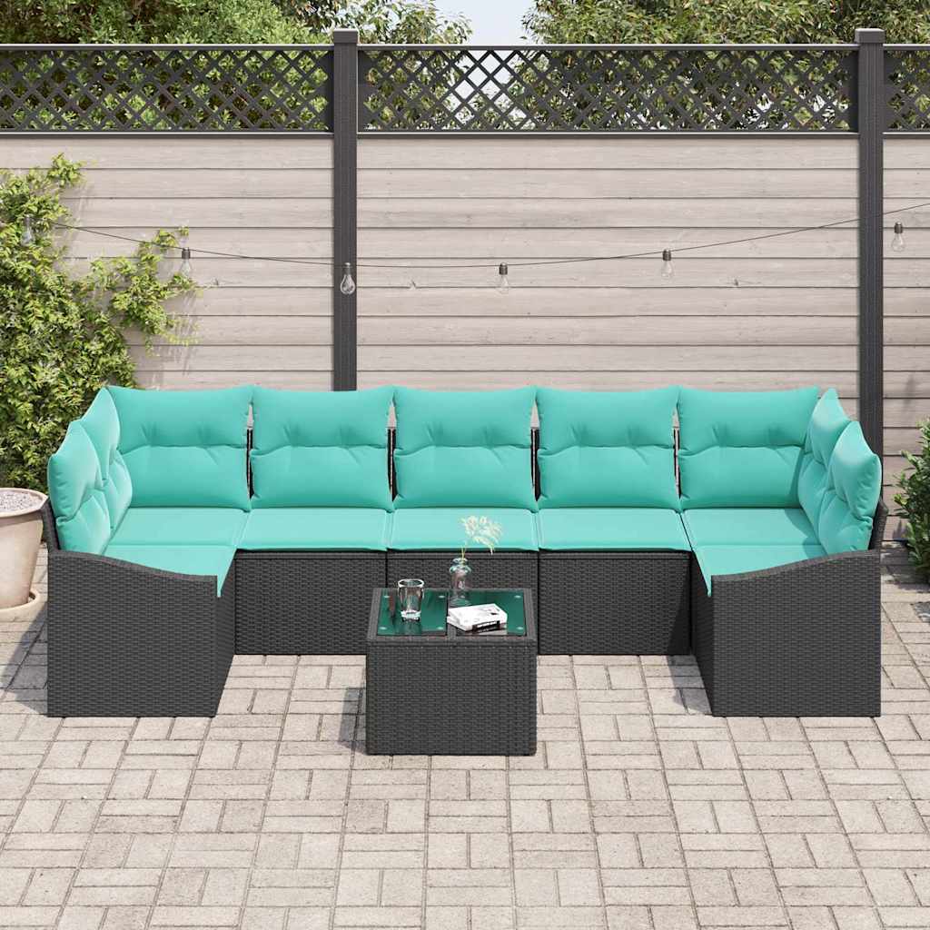 Set di divani con cuscino 8 pcs Nero e Turchese polyrattan | homemem39