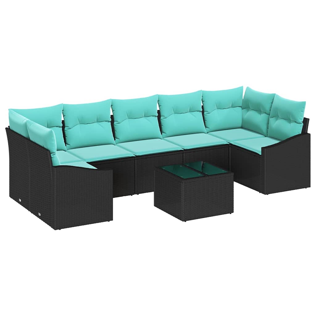 Set di divani con cuscino 8 pcs Nero e Turchese polyrattan | homemem39