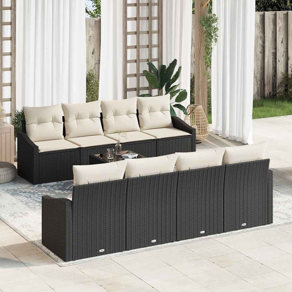 Set Divano da Giardino 9 pcs Nero e Crema 55 x 55 x 37 cm - homemem39