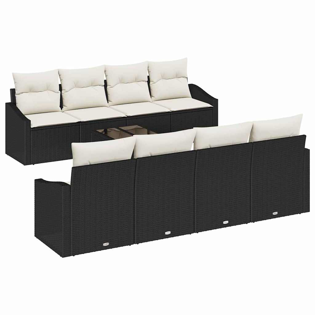 Set Divano da Giardino 9 pcs Nero e Crema 55 x 55 x 37 cm - homemem39