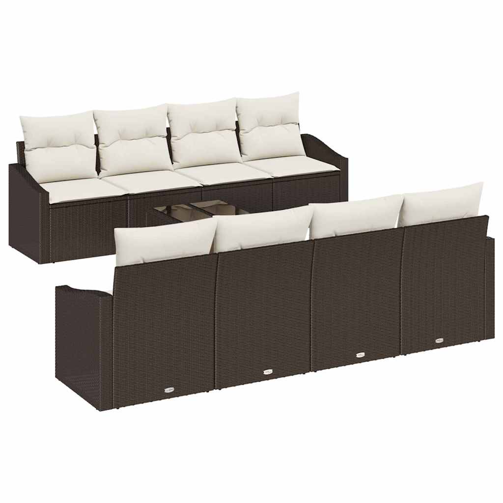 Set di divani con cuscino 9 pcs Marrone e Crema polyrattan | homemem39