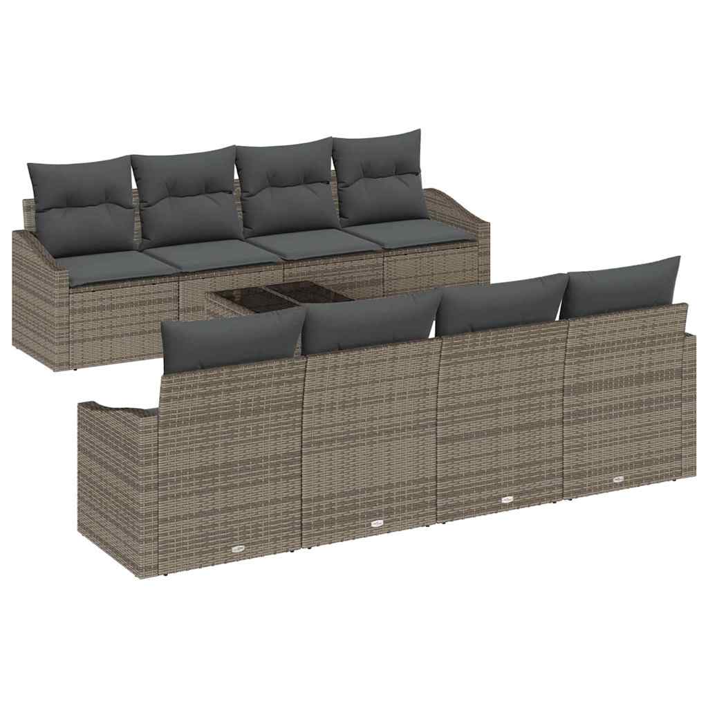 Set di divani con cuscino con cuscino 9 pcs Grigio polyrattan | homemem39