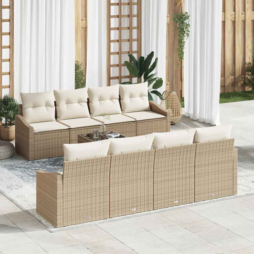 Set di divani con cuscino 9 pcs Beige e Crema polyrattan | homemem39