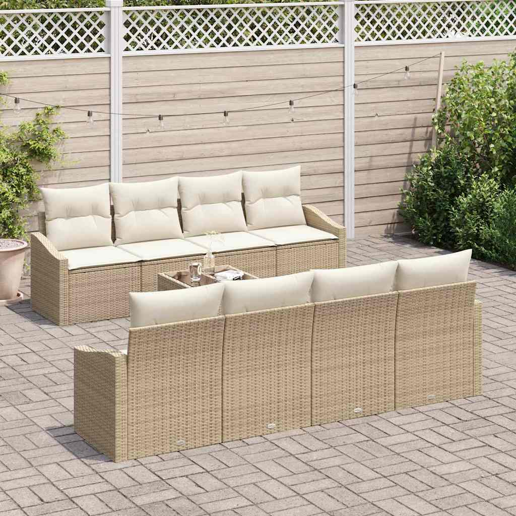 Set di divani con cuscino 9 pcs Beige e Crema polyrattan | homemem39