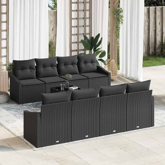 Set di divani con cuscino con cuscino 9 pcs Nero polyrattan