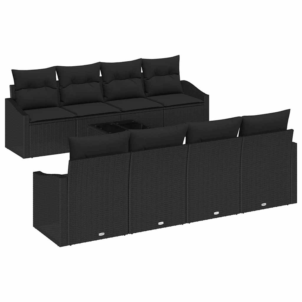 Set di divani con cuscino con cuscino 9 pcs Nero polyrattan | homemem39