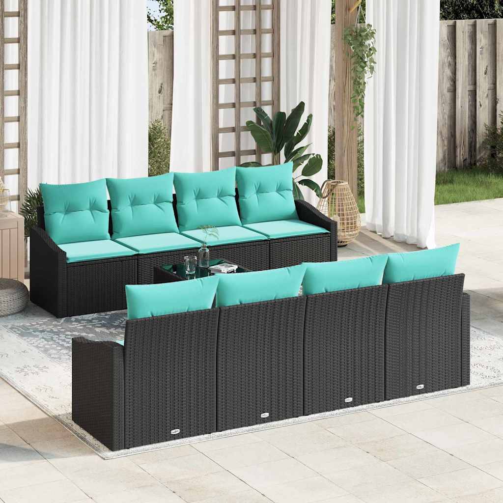 Set di divani con cuscino 9 pcs Nero e Turchese polyrattan | homemem39