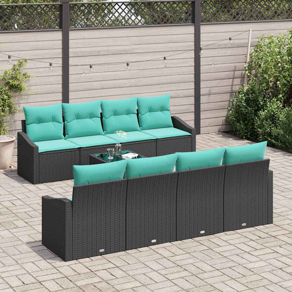 Set di divani con cuscino 9 pcs Nero e Turchese polyrattan | homemem39