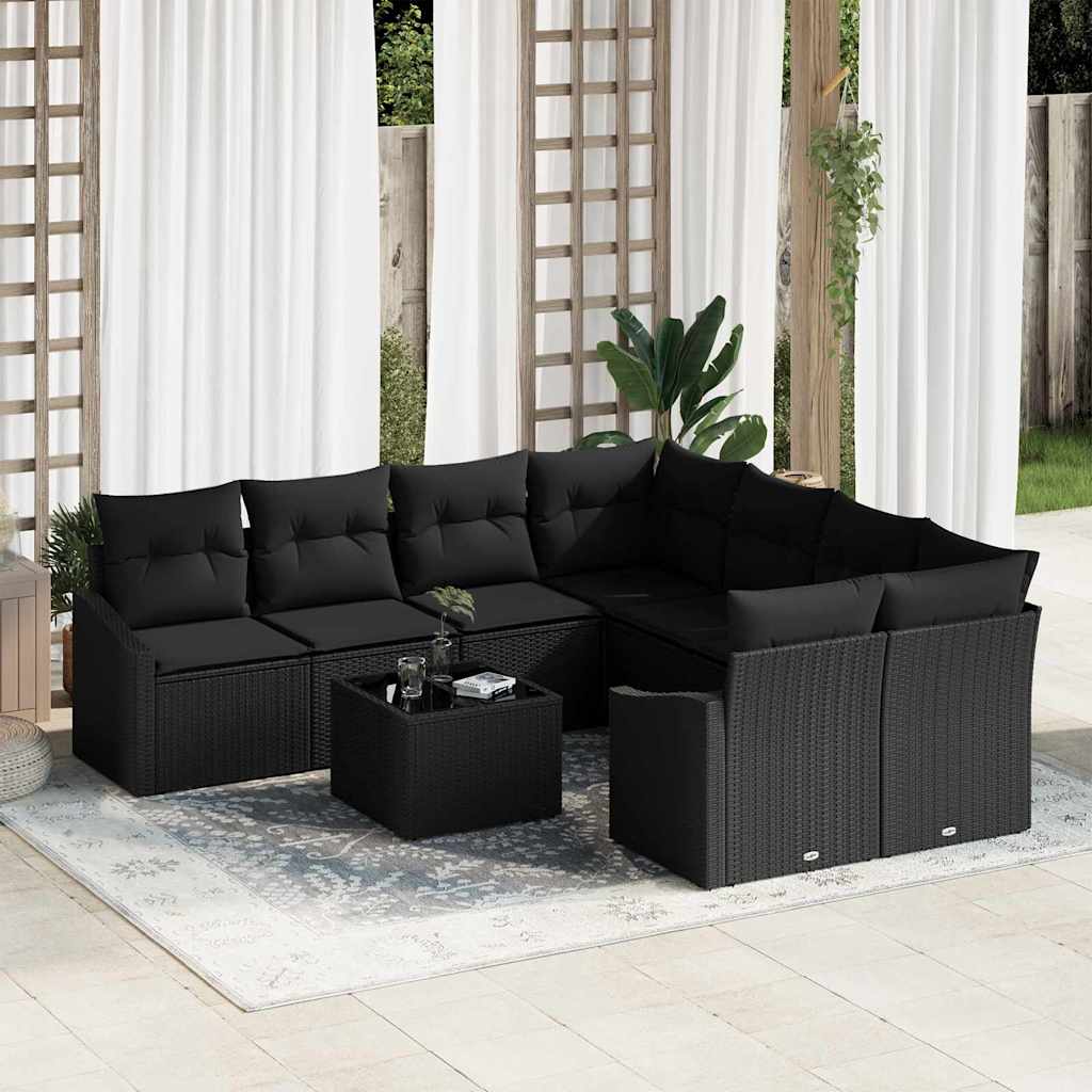 Set di divani con cuscino con cuscino 9 pcs Nero polyrattan | homemem39