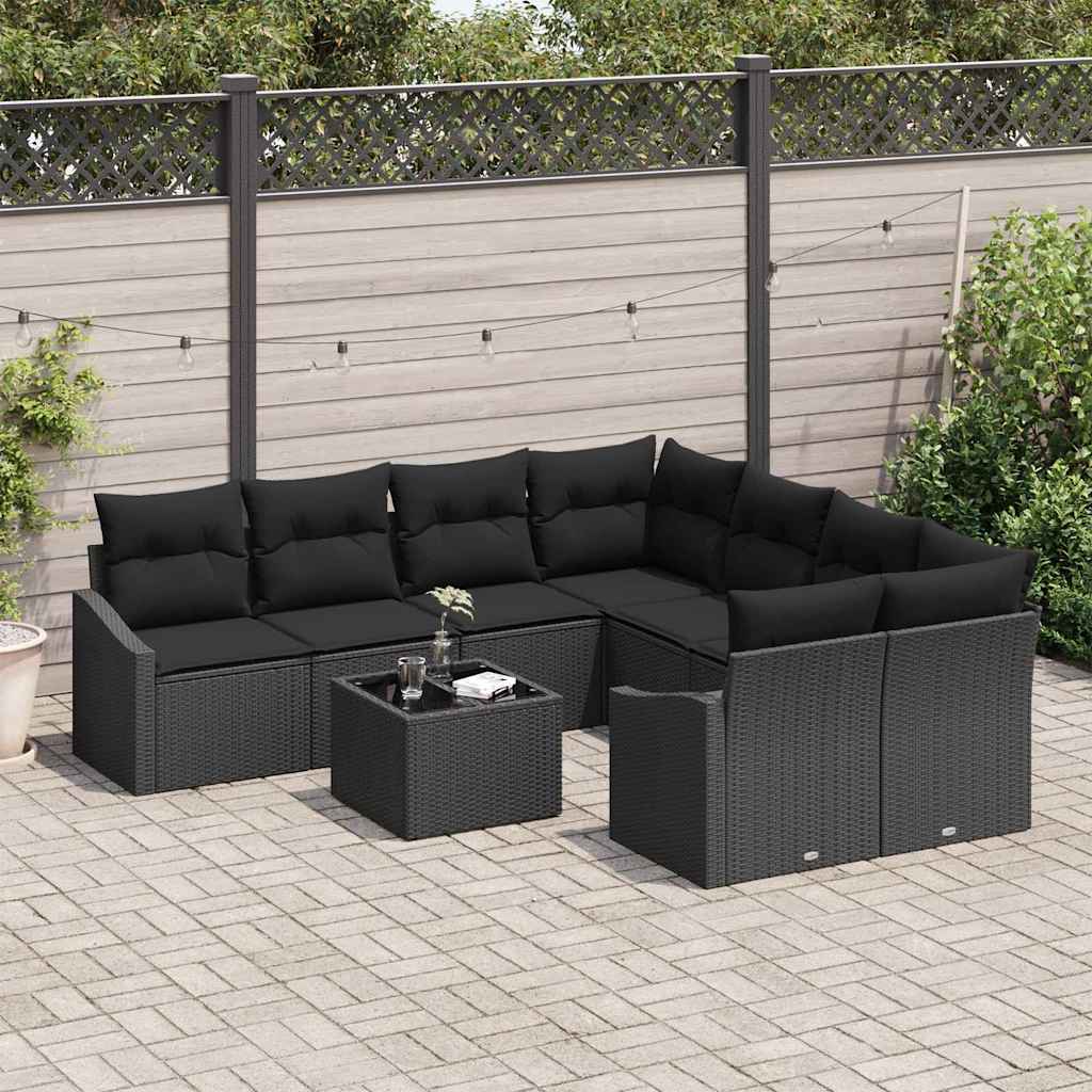 Set di divani con cuscino con cuscino 9 pcs Nero polyrattan | homemem39